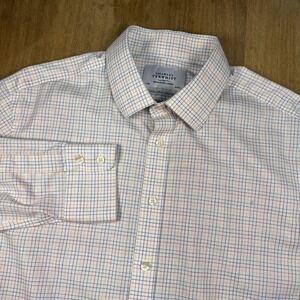 Charles Tyrwhitt Slim Fit Long Sleeve Dress Shirt Mens 17 38 White Multicolor